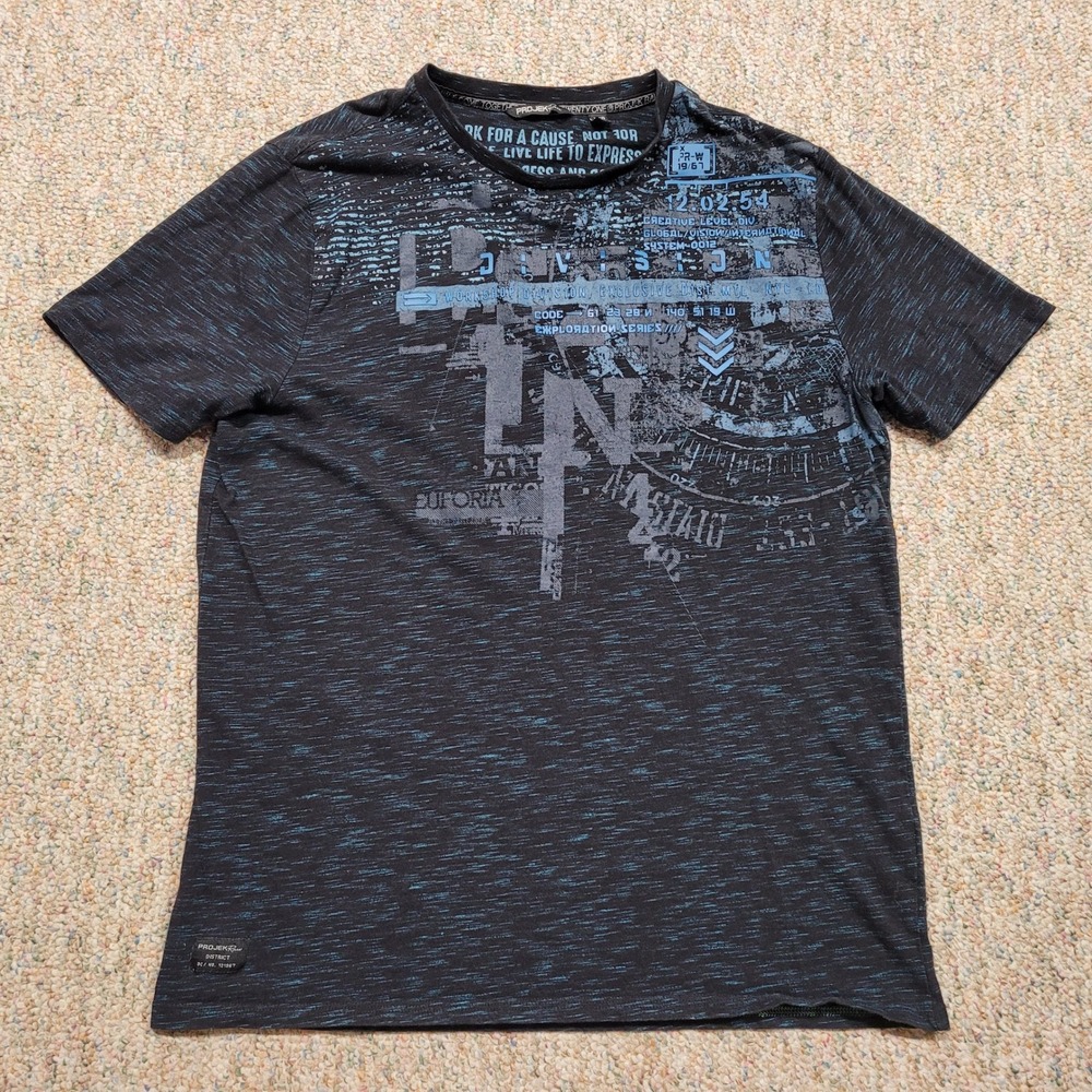 Projek Raw Shirt Mens Large Black Blue Space Dye Exploration Series Logo Graphic